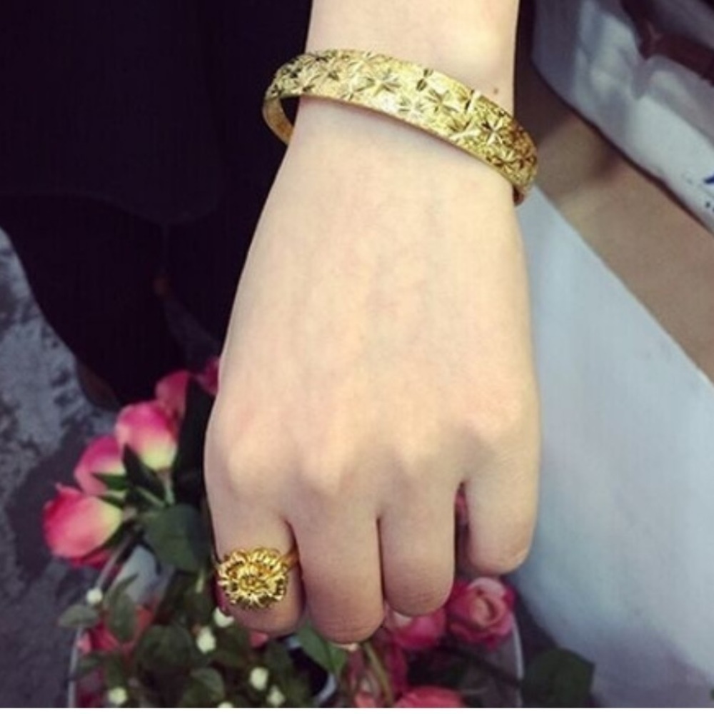 Gold Tone Shining Star Wide Adjustable Bangle​